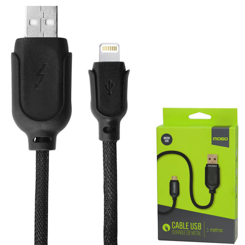 MOBO CABLE USB DURABLE MICRO DE 3 METROS NEGRO IPHONE 5/6 4262