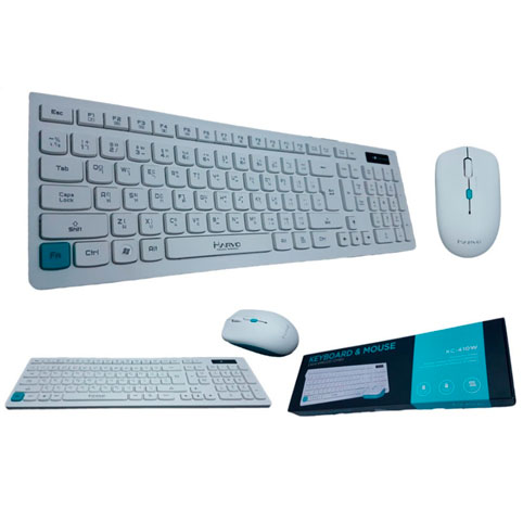 KIT/COMBO/SET MARVO FASHION TECLADO/MOUSE INALAMBRICO KC-410W 2.4GHz BLANCO/CELESTE