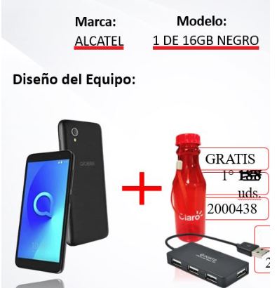 COMBO KIT ALCATEL 1 16gb NEGRO+BOTELLA + LINEA
