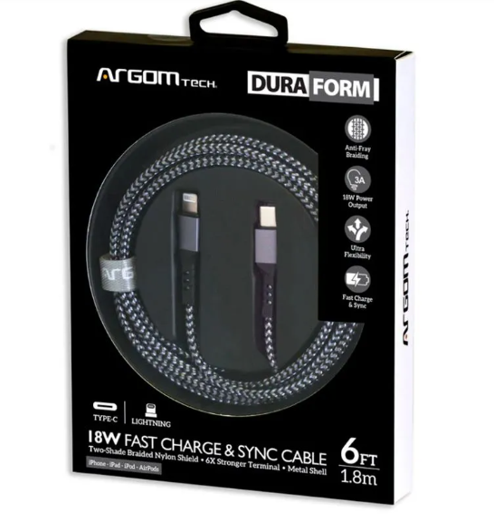 CABLE TIPO C - LIGHTINING NYLON 1.8 M NEGRO