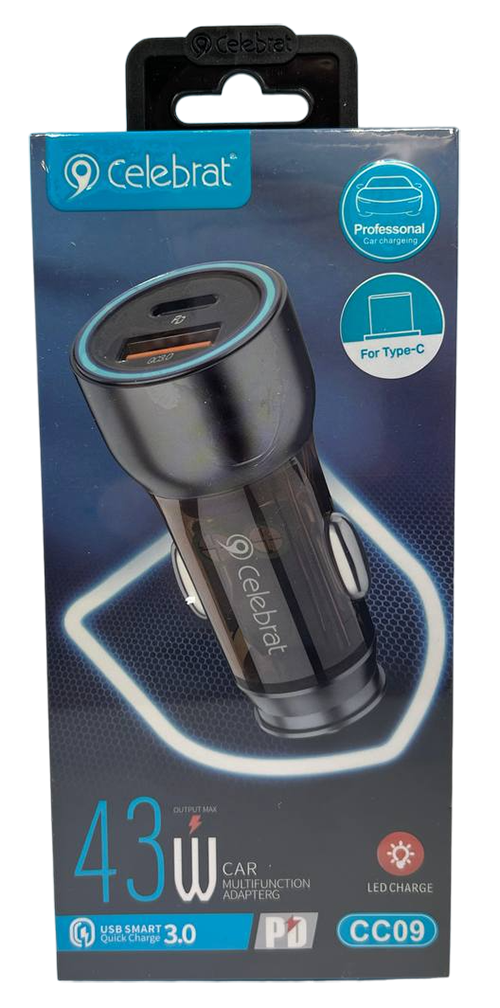 CELEBRAT CARGADOR CARRO TIPO C - USB 43W CC09
