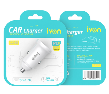 IVON CARGADOR CARRO TIPO C - USB 25W CC45