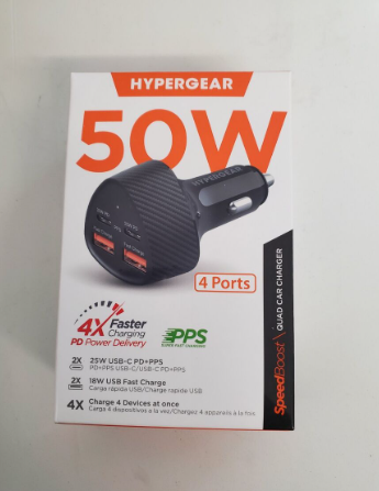 HYPERGEAR CARGADOR CARRO TIPO C - USB 50W NEGRO